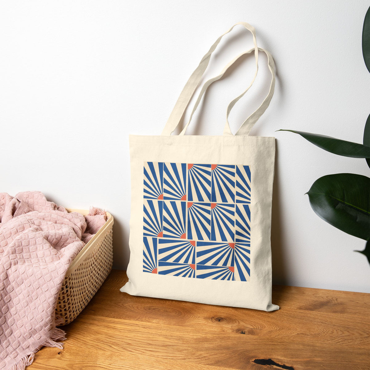 Canvas Tote Bag — Retro Geometric Sunburst Pattern Eco Shopper