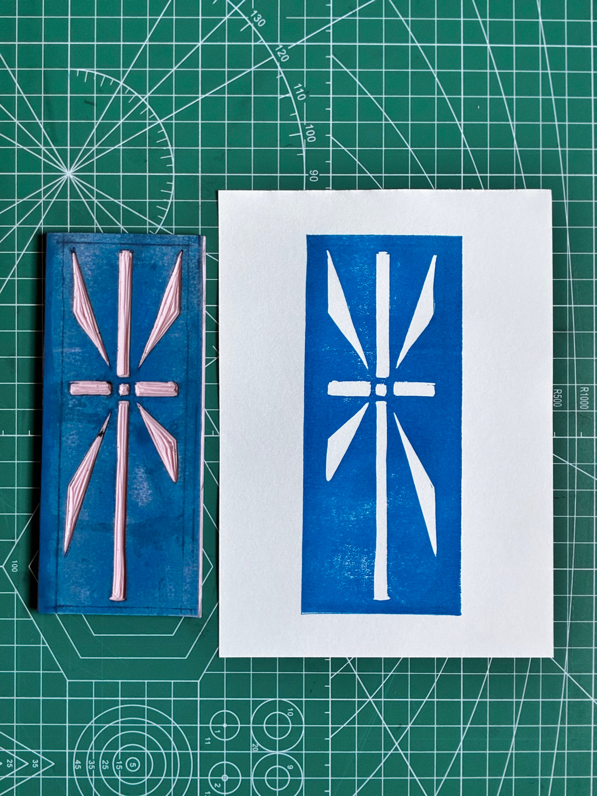 Doors of Greece Cross Linocut Print