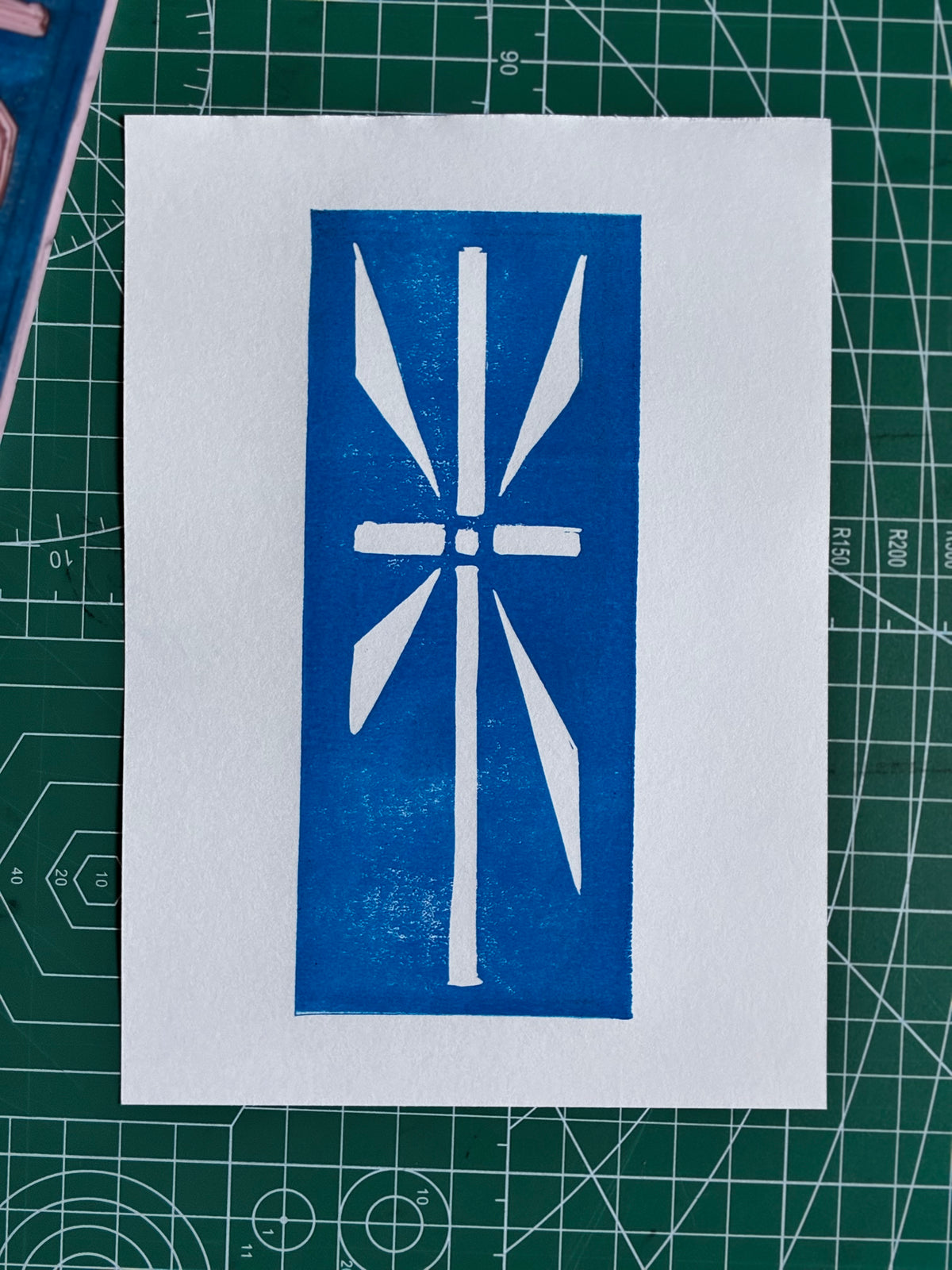 Doors of Greece Cross Linocut Print