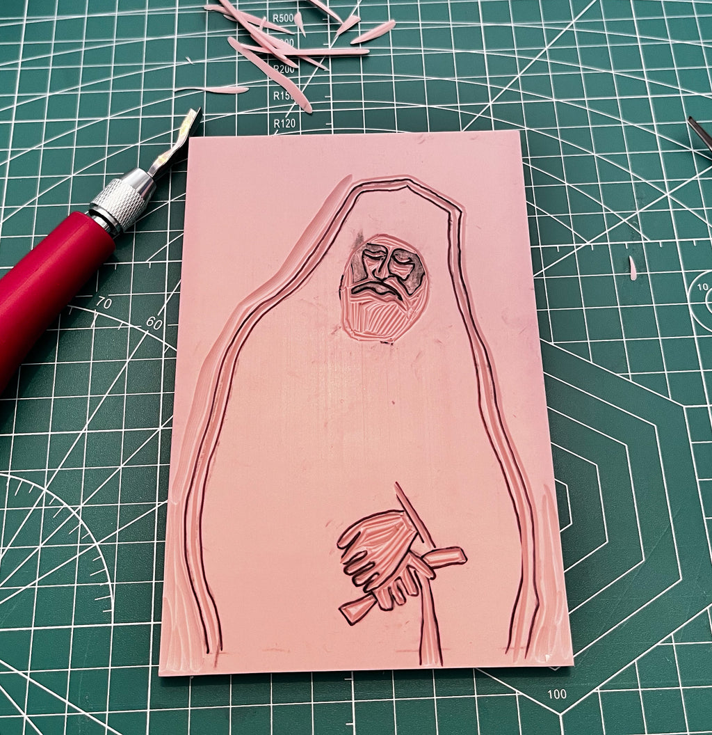 St. Paisios - Hand- Carved Linocut Print