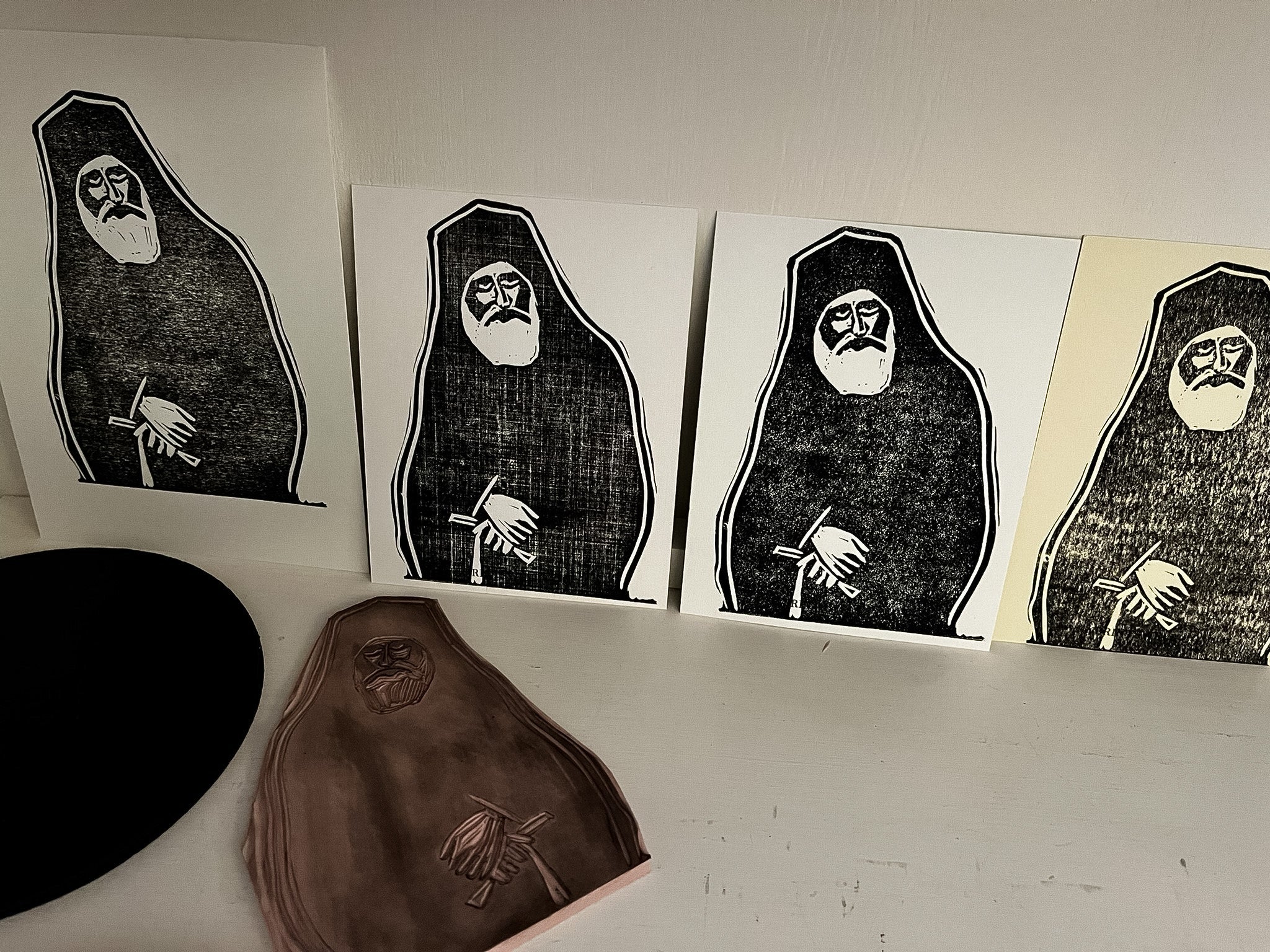 St. Paisios - Hand- Carved Linocut Print