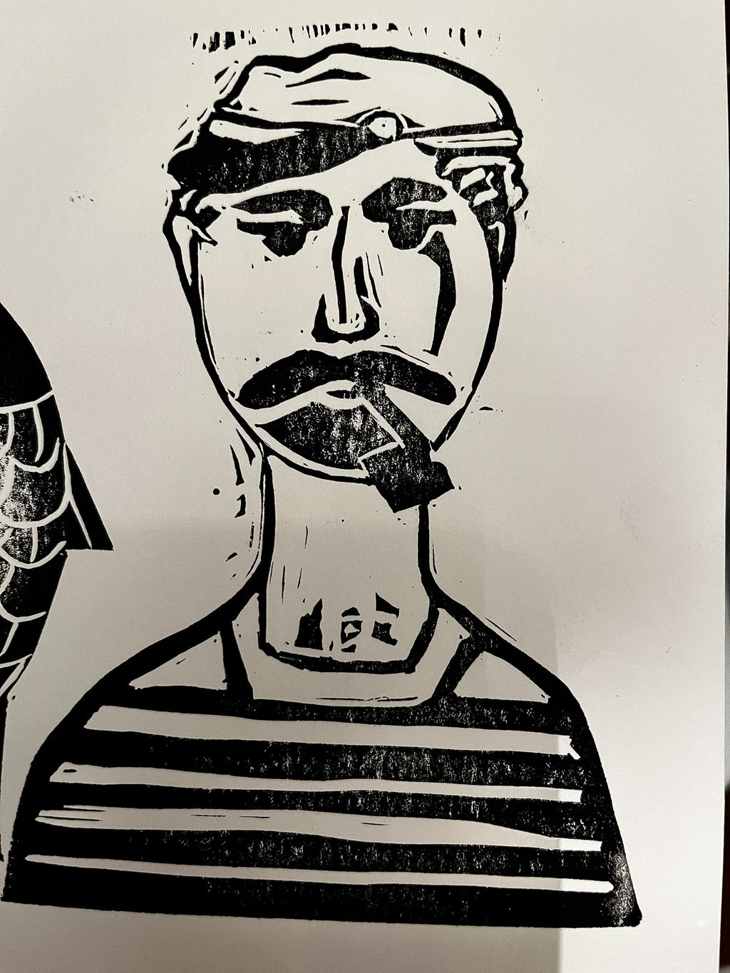 Greek Sailor - Original Linocut / Skiathos Fisherman Portrait / Hand-Carved Block Print