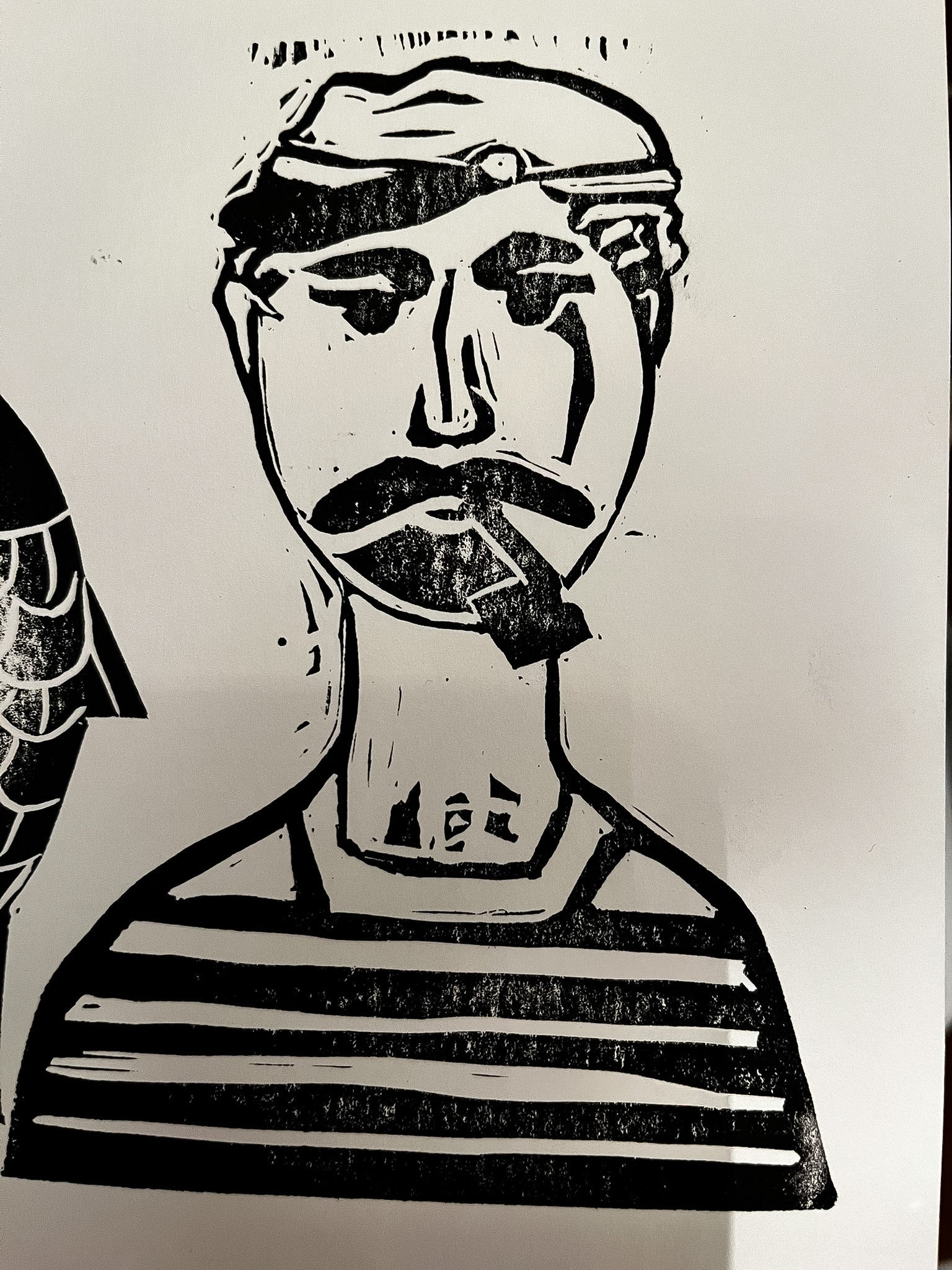 Greek Sailor - Original Linocut / Skiathos Fisherman Portrait / Hand-Carved Block Print