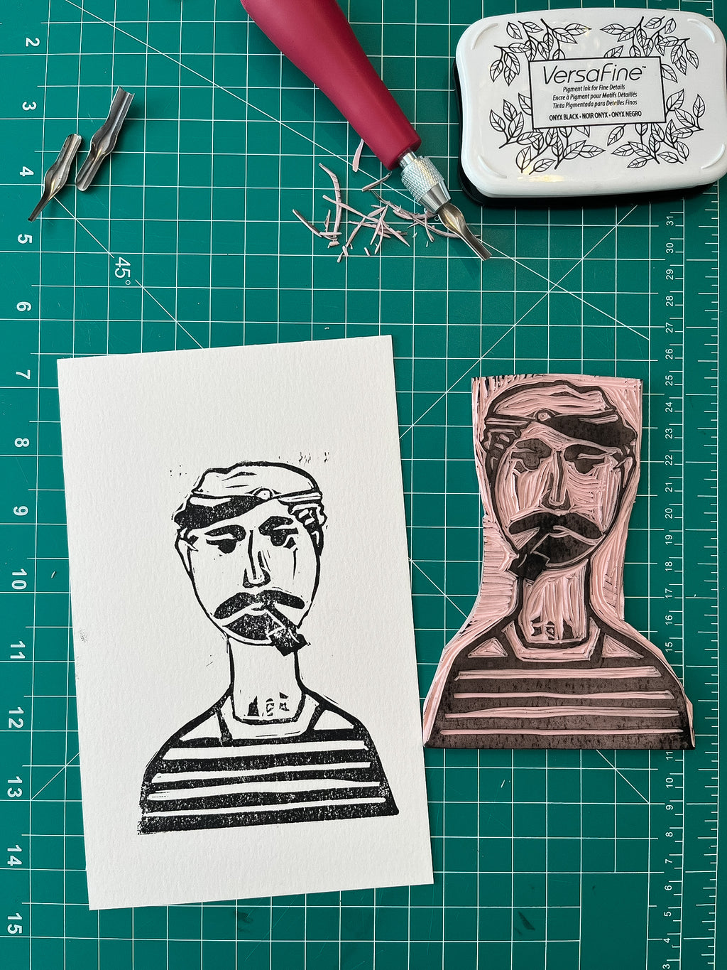 Greek Sailor - Original Linocut / Skiathos Fisherman Portrait / Hand-Carved Block Print