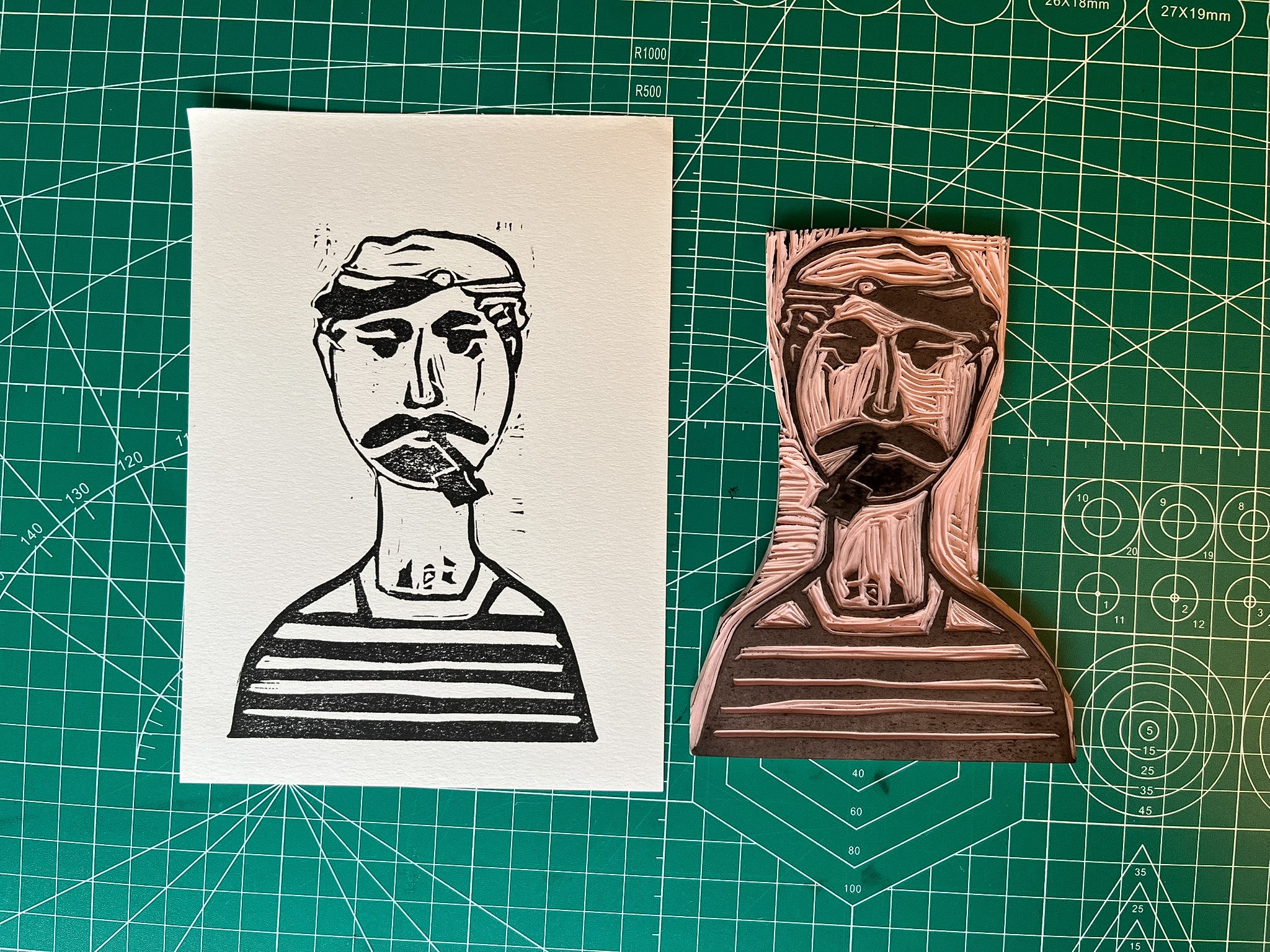 Greek Sailor - Original Linocut / Skiathos Fisherman Portrait / Hand-Carved Block Print