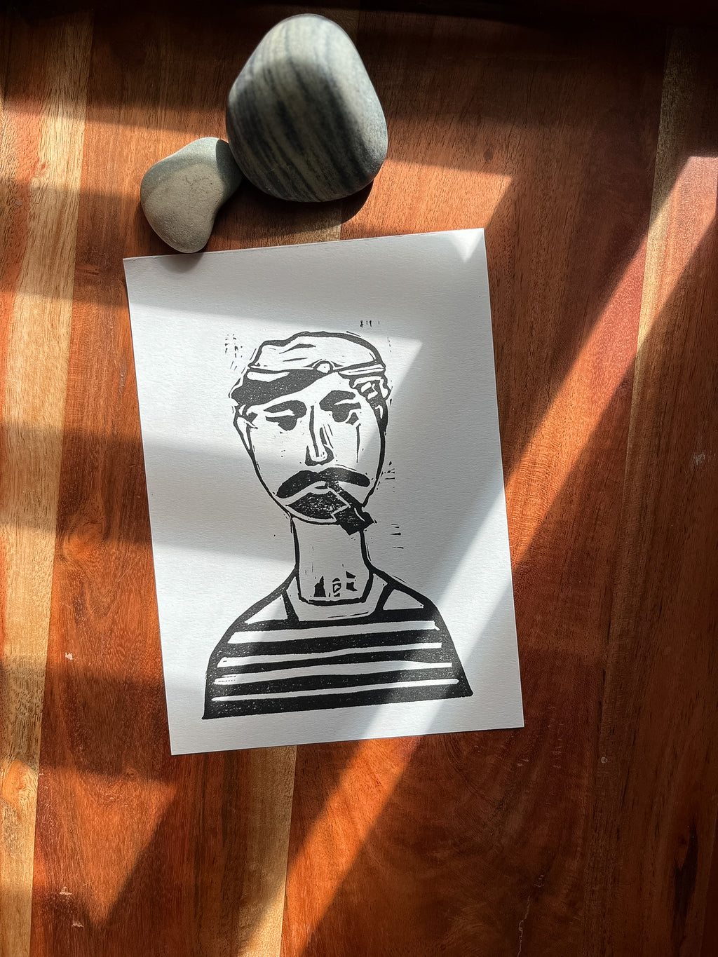Greek Sailor - Original Linocut / Skiathos Fisherman Portrait / Hand-Carved Block Print
