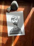 Greek Sailor - Original Linocut / Skiathos Fisherman Portrait / Hand-Carved Block Print