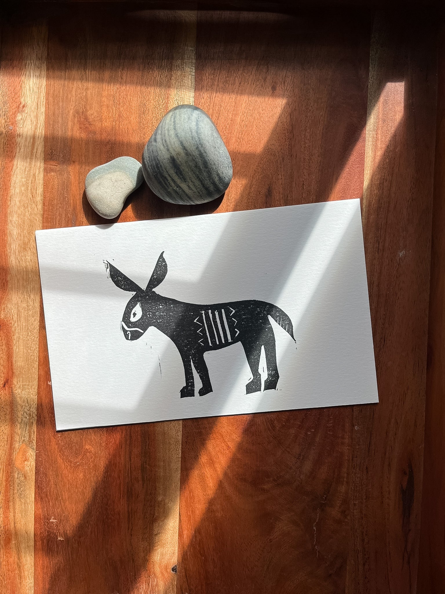 Greek island donkey linocut print
