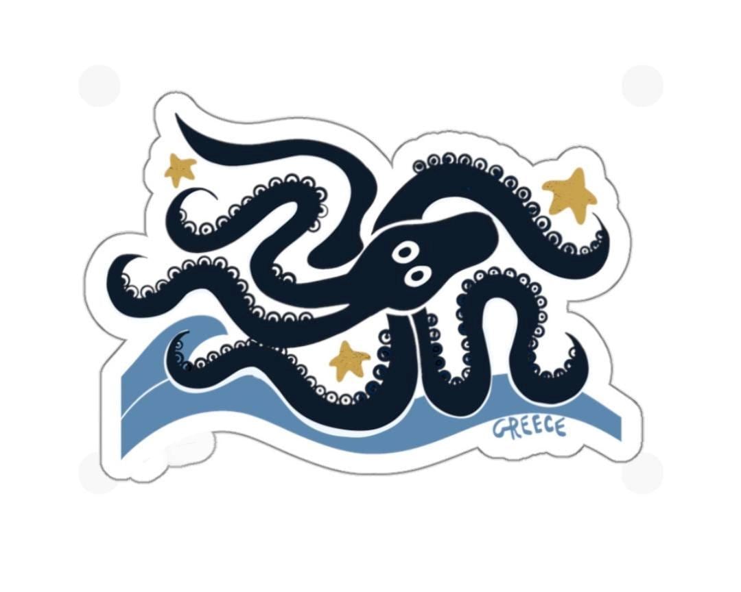 Blue octopus vinyl die-cut sticker, Greek island Minoan octopus