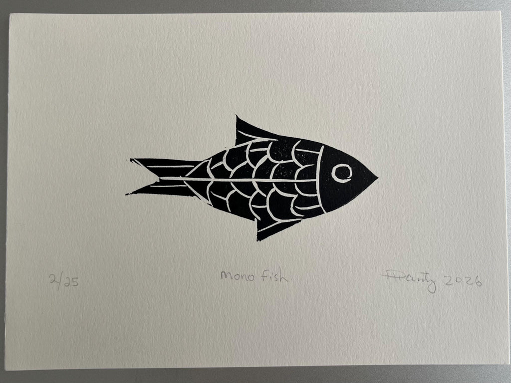 Fish Linocut print, Original hand-pulled block print, minimalist nautical wall decor