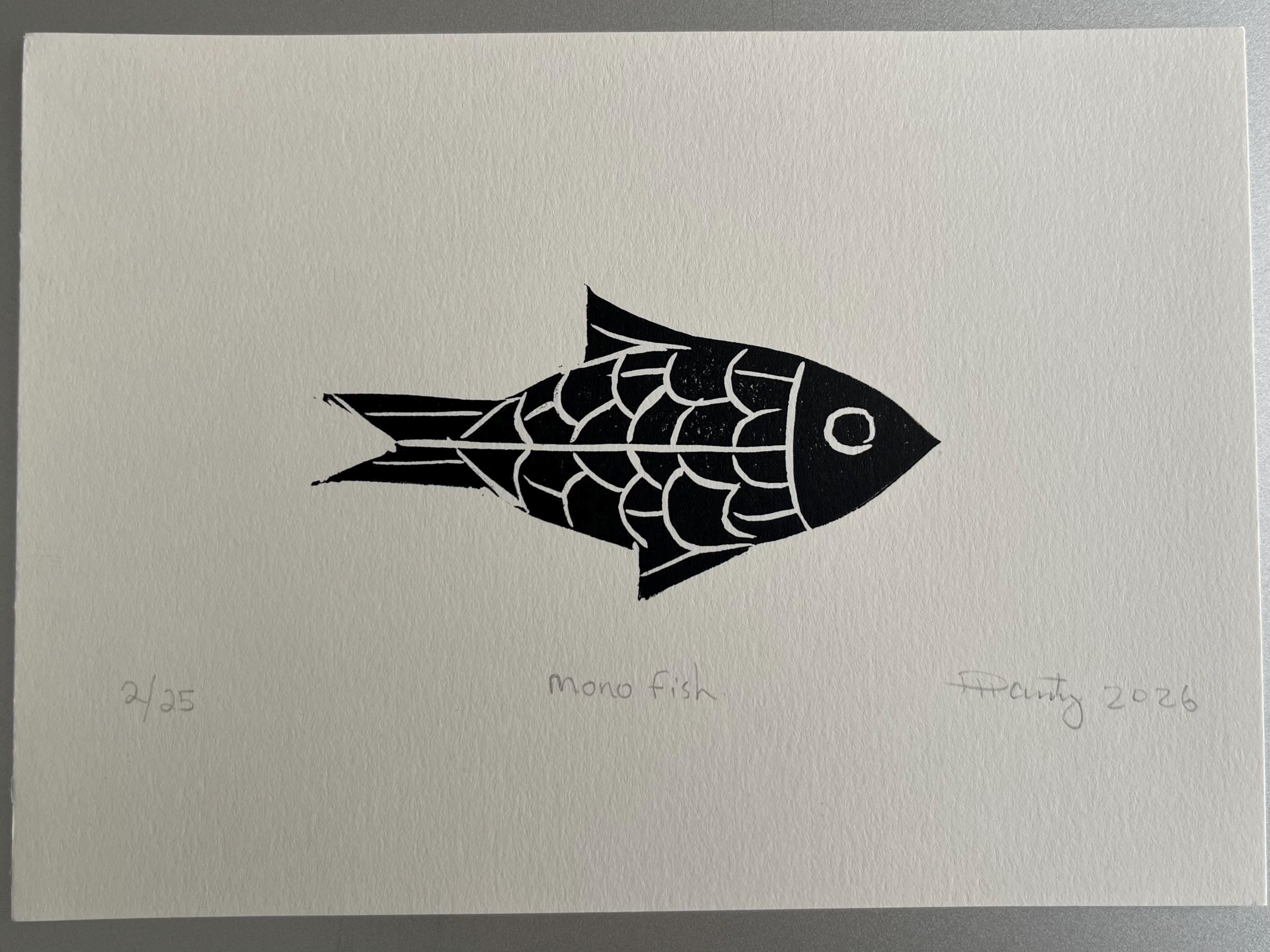 Fish Linocut print, Original hand-pulled block print, minimalist nautical wall decor