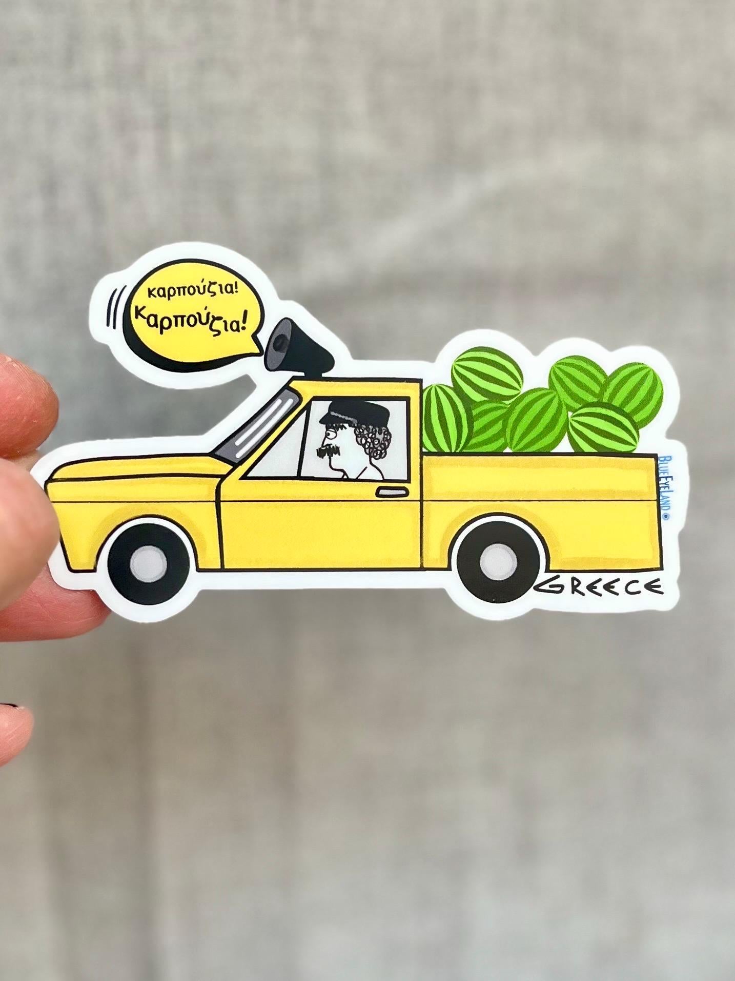 Greek Watermelon Truck Sticker: Summer Travel Vinyl Decal