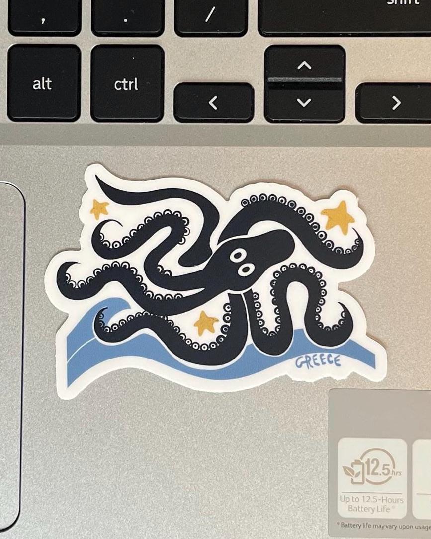 Blue octopus vinyl die-cut sticker, Greek island Minoan octopus