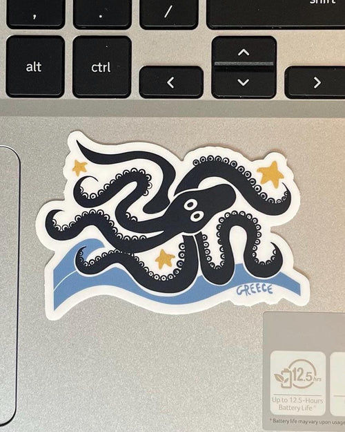 Blue octopus vinyl die-cut sticker, Greek island Minoan octopus